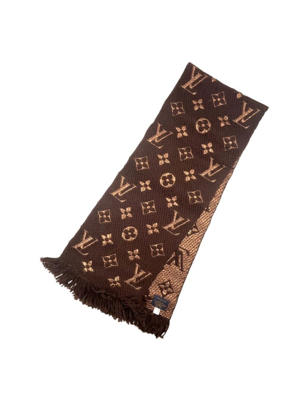 Louis Vuitton Logomania Scarf Shine Brown Silk Wool Blanc